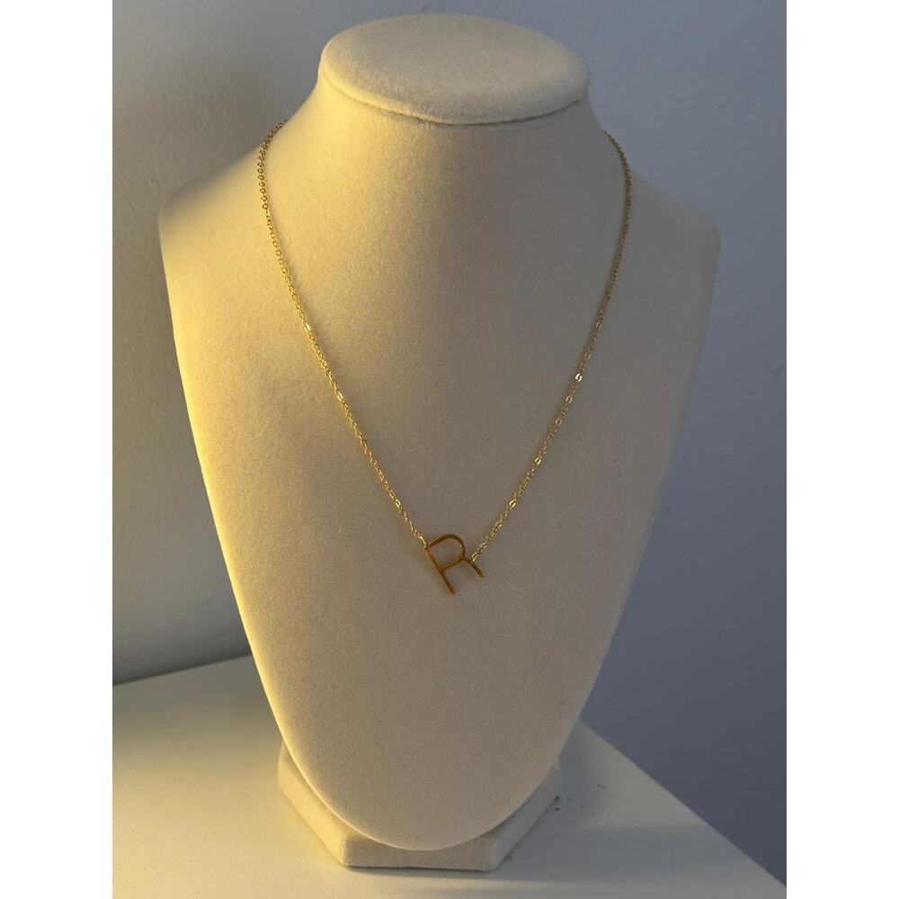 Gold Initial R Necklace Dainty Letter Pendant Stainless Steel Gift - Picture 4 of 4